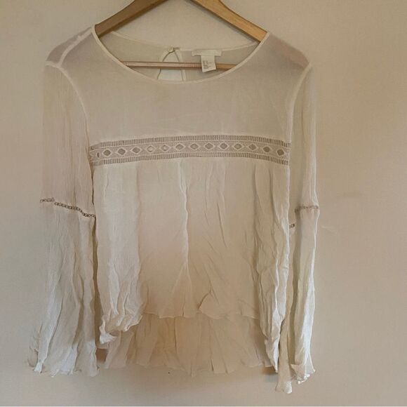 H&M boho flowy sleeve top long sleeve eyelet cut out size 12 - Picture 1 of 6